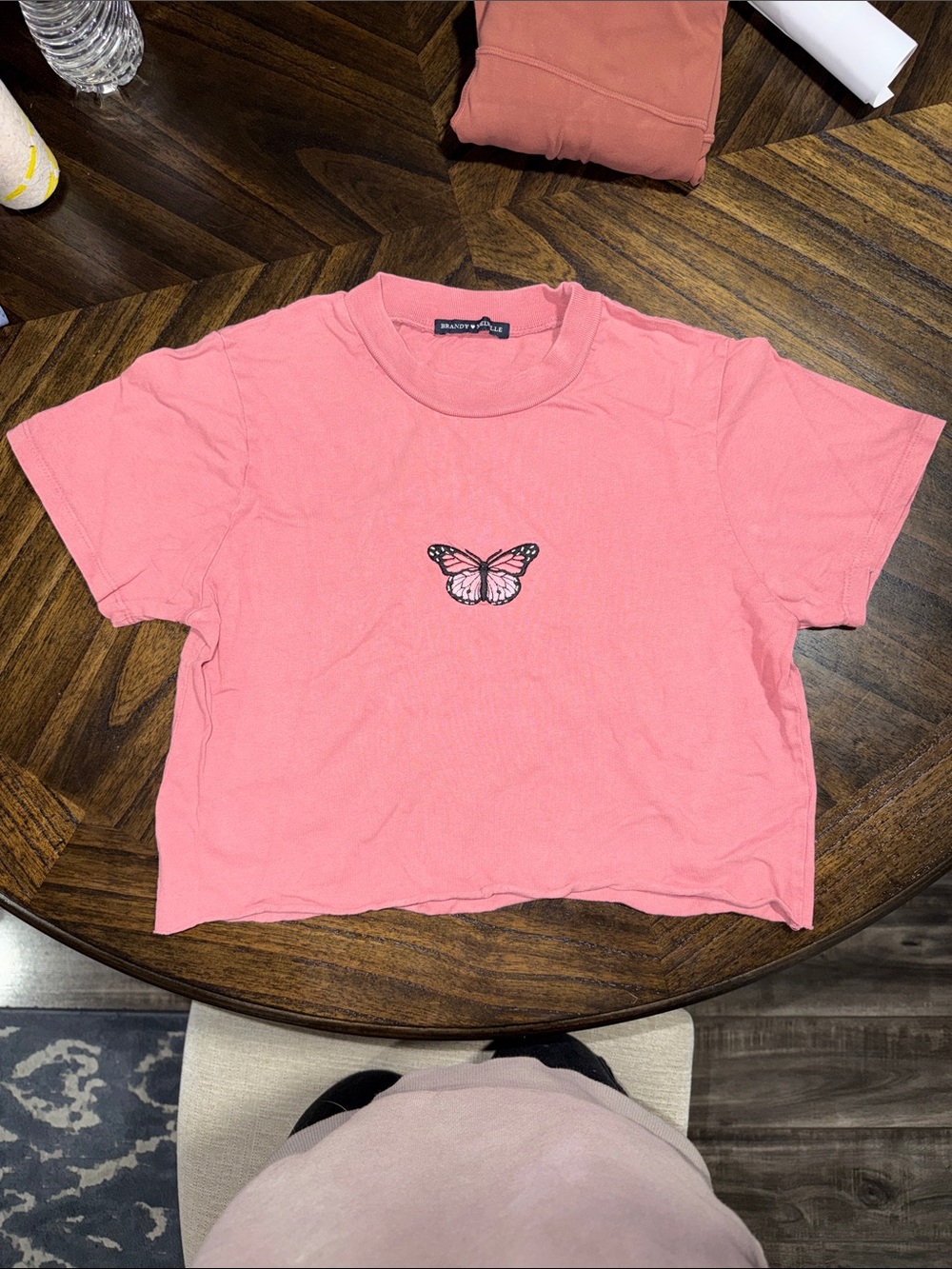 Brandy Melville Pink Butterfly Cropped Tee